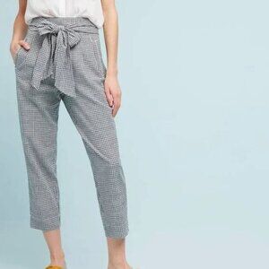 Cartonnier Anthropologie Pants Womens 0 Black White Linen Gingham Paperbag Capri
